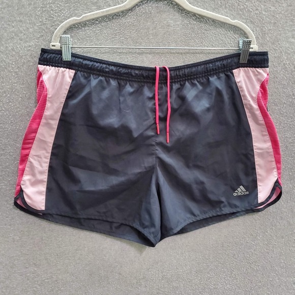 Adidas Women Activewear Shorts Large Black Logo Drawstring High Rise 3" Inseam - Picture 1 of 9